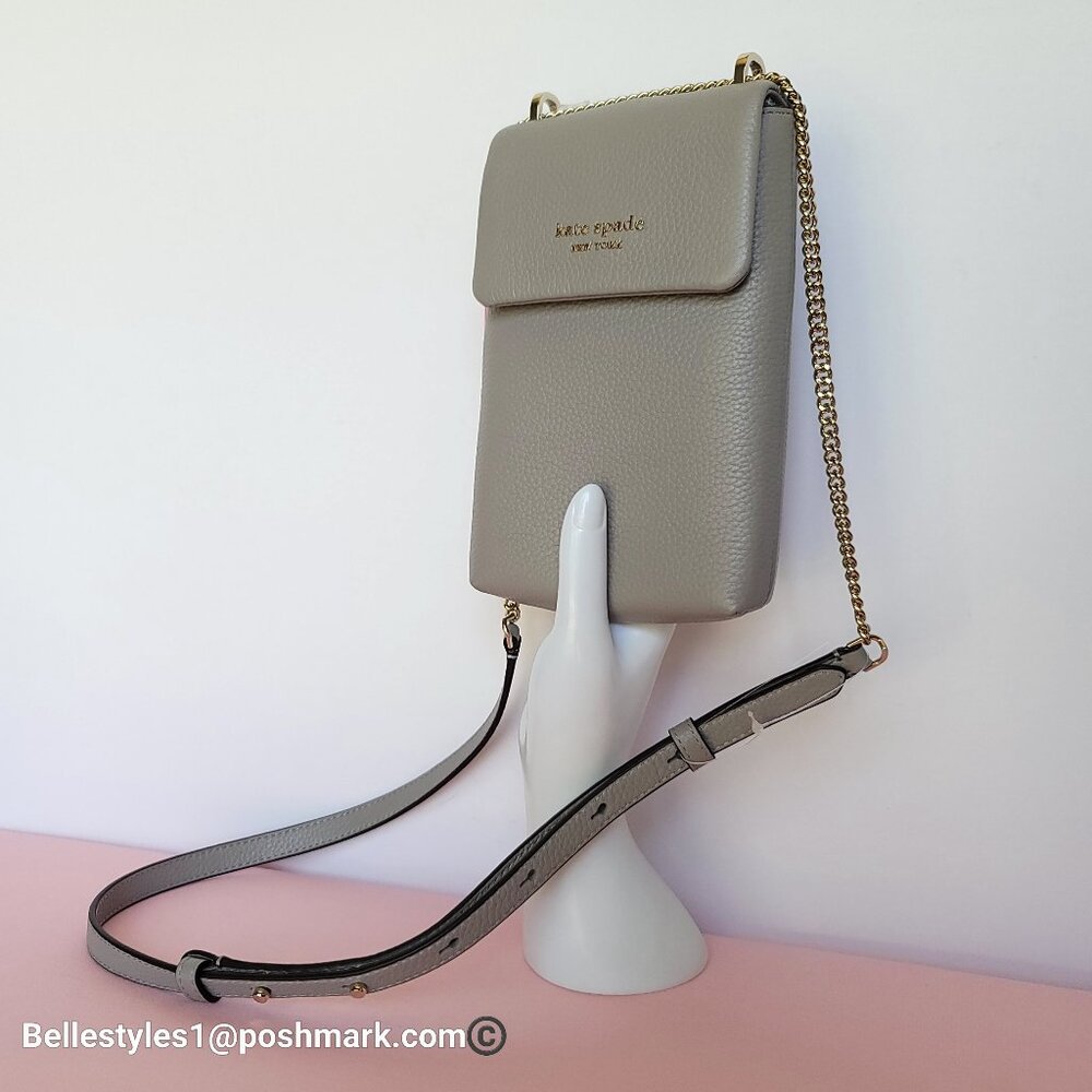 KATE SPADE Bradley North/South Pebbled Leather Phone Crossbody-True Taupe πβ - Picture 4 of 16